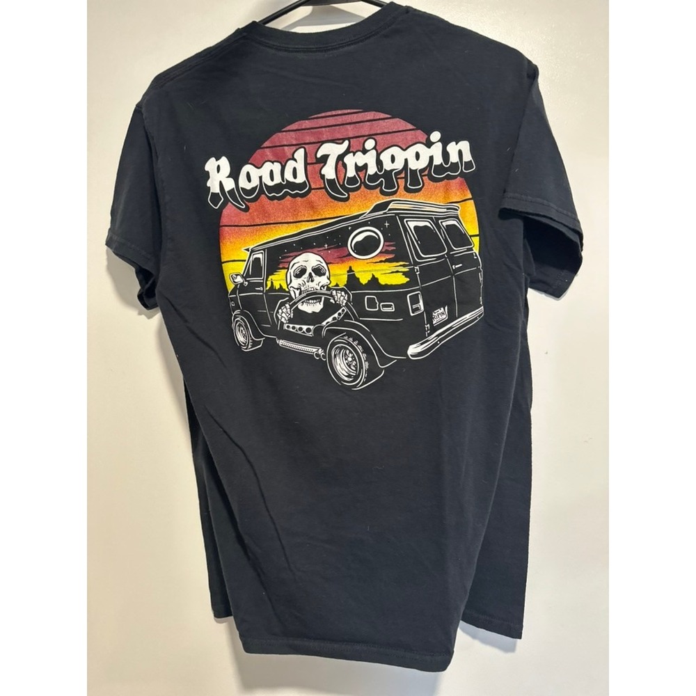 Retrofit Retro Road Trippin Skeleton Van Graphic Tee Sz:S Black Cotton T-Shirt